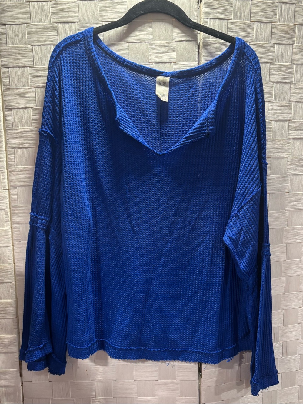 We The Free Waffle-Knit peasant top, bell sleeves, distressed, oversized, Boho